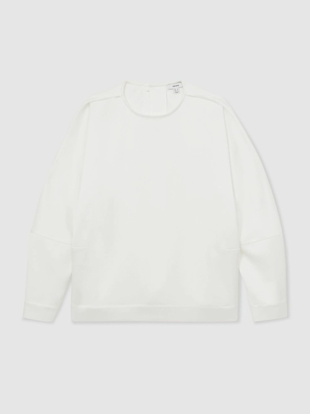 Women Satin Button-Back Long-Sleeve Top in Ivory