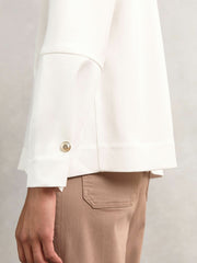 Women Satin Button-Back Long-Sleeve Top in Ivory