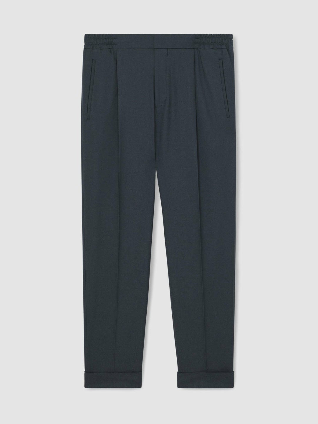 Men Relaxed-Fit Pleated Tapered Trousers in Steel Blue