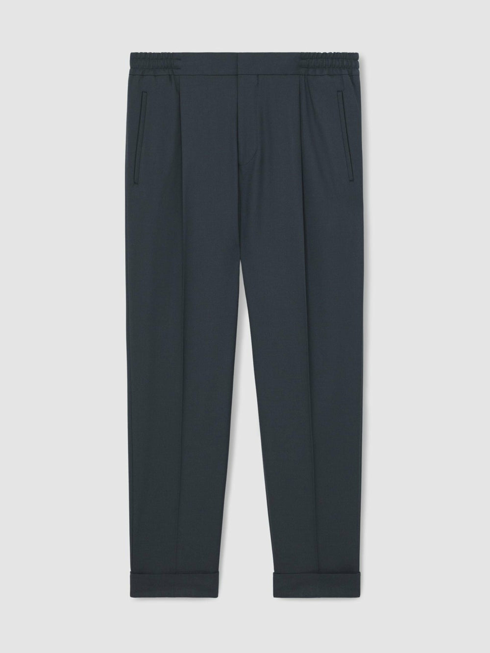 Men Relaxed-Fit Pleated Tapered Trousers in Steel Blue