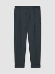 Men Relaxed-Fit Pleated Tapered Trousers in Steel Blue