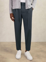Men Relaxed-Fit Pleated Tapered Trousers in Steel Blue