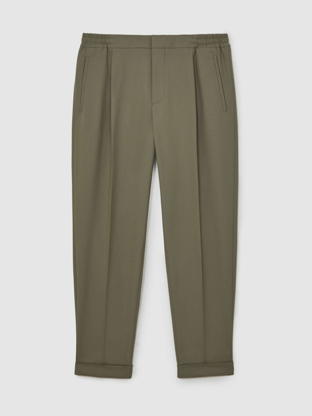 Men Relaxed-Fit Pleated Tapered Trousers in Sage