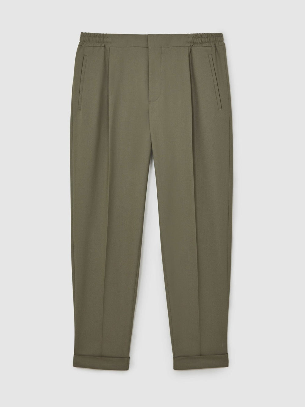 Men Relaxed-Fit Pleated Tapered Trousers in Sage