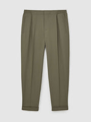 Men Relaxed-Fit Pleated Tapered Trousers in Sage