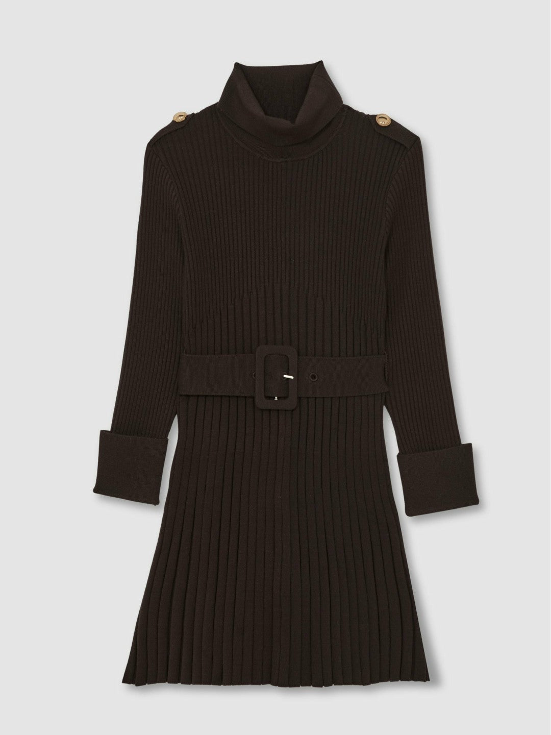 Children & Baby 9-13 yrs Rib-Knit Roll-Neck Belted Dress in Chocolate