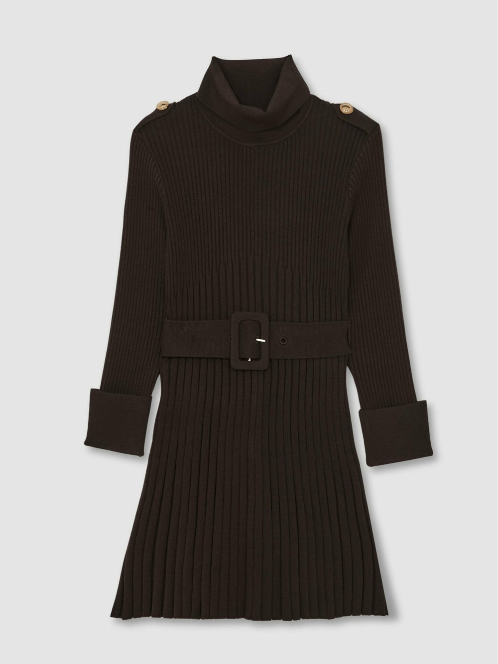 Children & Baby 9-13 yrs Rib-Knit Roll-Neck Belted Dress in Chocolate