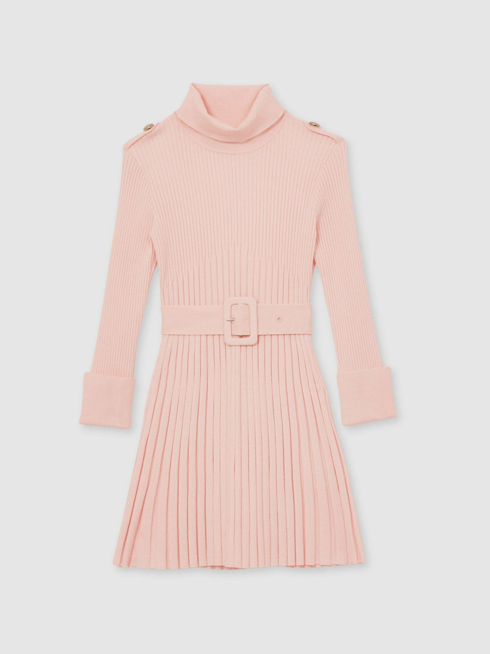 Children & Baby 9-13 yrs Rib-Knit Roll-Neck Belted Dress in Pink