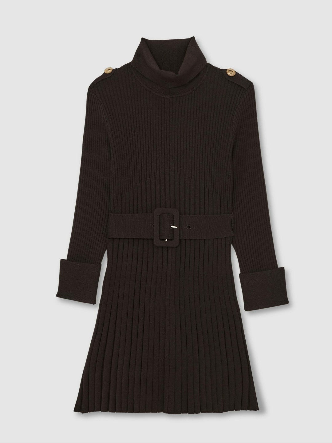 Children & Baby 13-14 yrs Rib-Knit Roll-Neck Belted Dress in Chocolate
