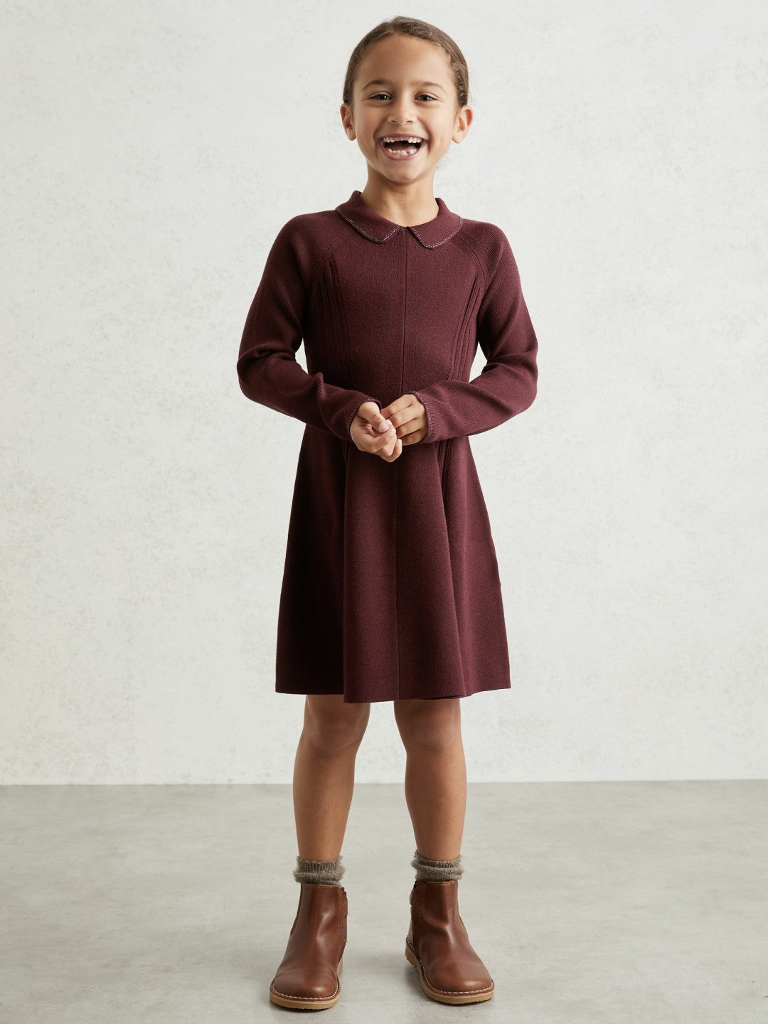 Children & Baby 9-13 yrs Embellished Collar Knitted Dress in Berry