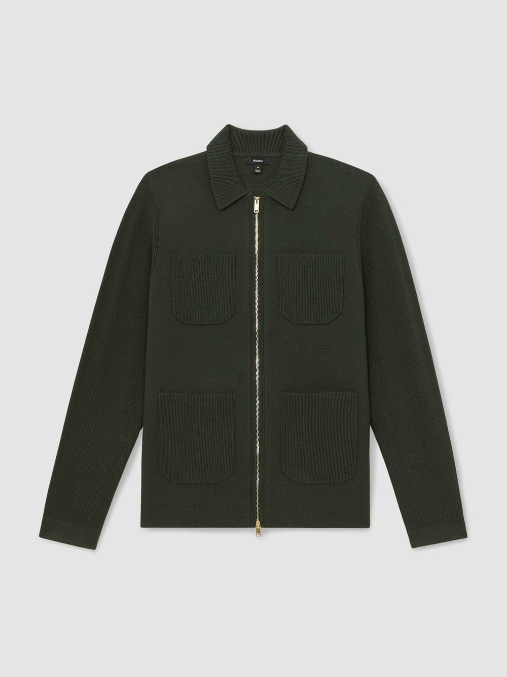 Men Four-Pocket Zip-Through Cardigan in Forest Green