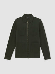 Men Four-Pocket Zip-Through Cardigan in Forest Green