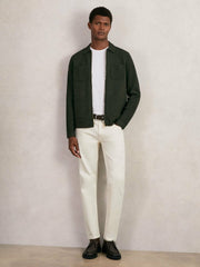 Men Four-Pocket Zip-Through Cardigan in Forest Green