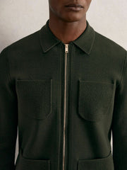 Men Four-Pocket Zip-Through Cardigan in Forest Green