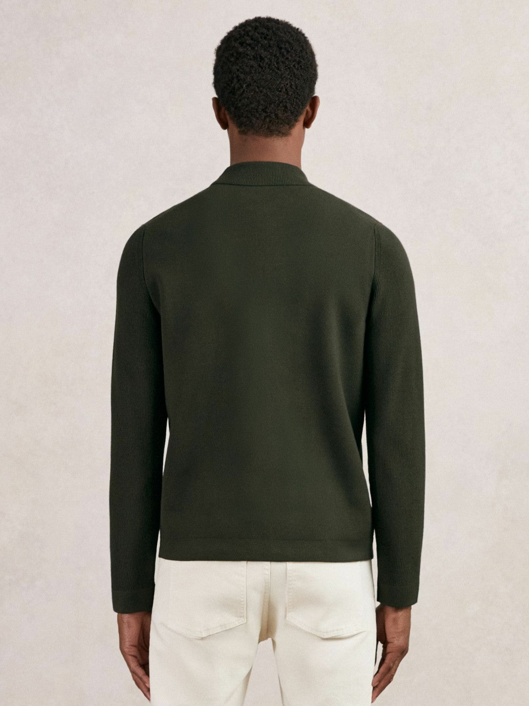 Men Four-Pocket Zip-Through Cardigan in Forest Green
