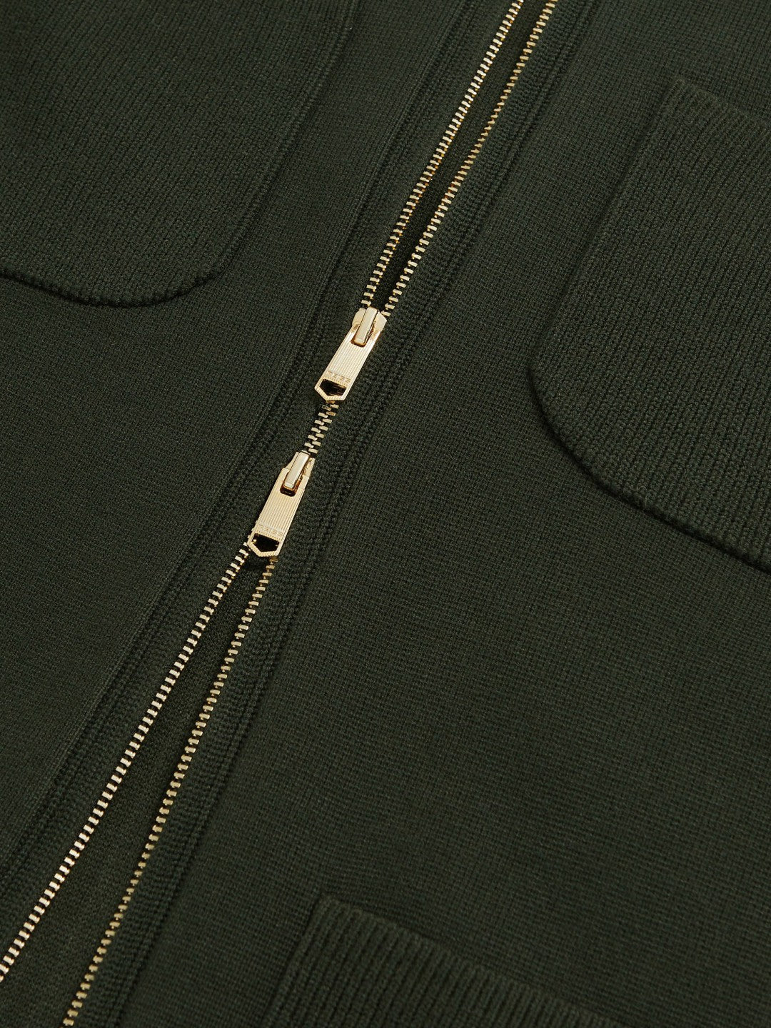 Men Four-Pocket Zip-Through Cardigan in Forest Green