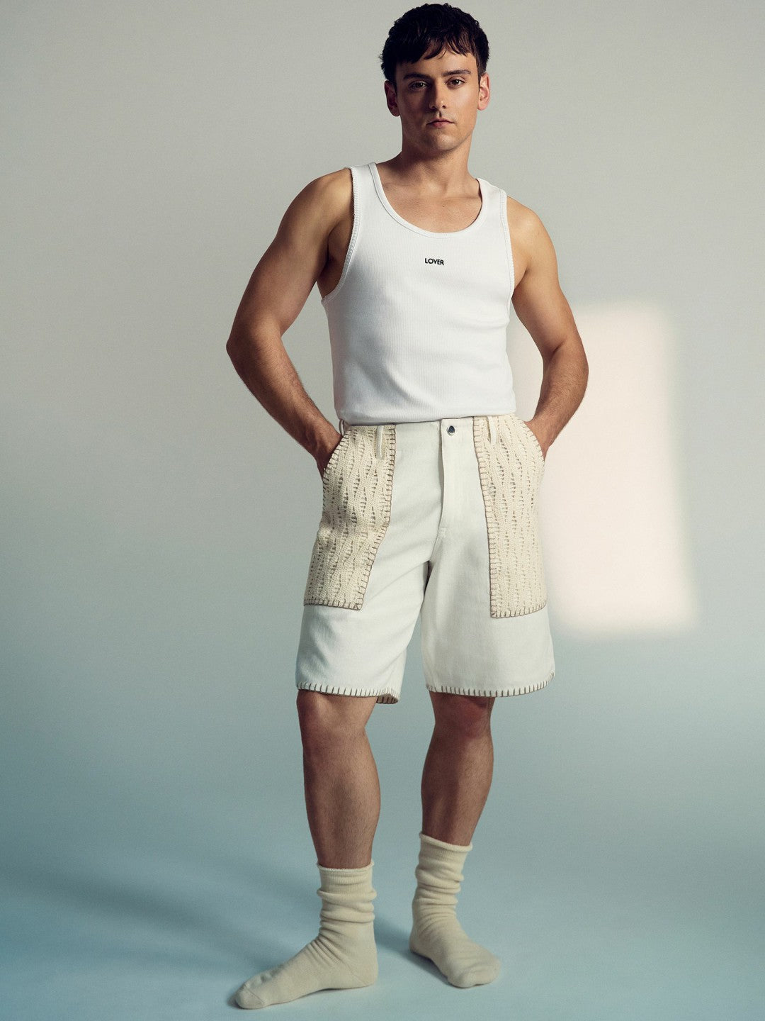 Men | Tom Daley Crochet Denim Shorts in Off White