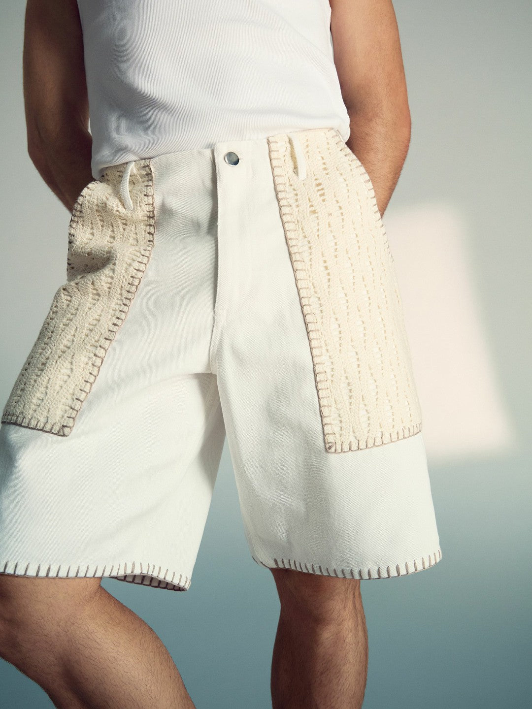 Men | Tom Daley Crochet Denim Shorts in Off White