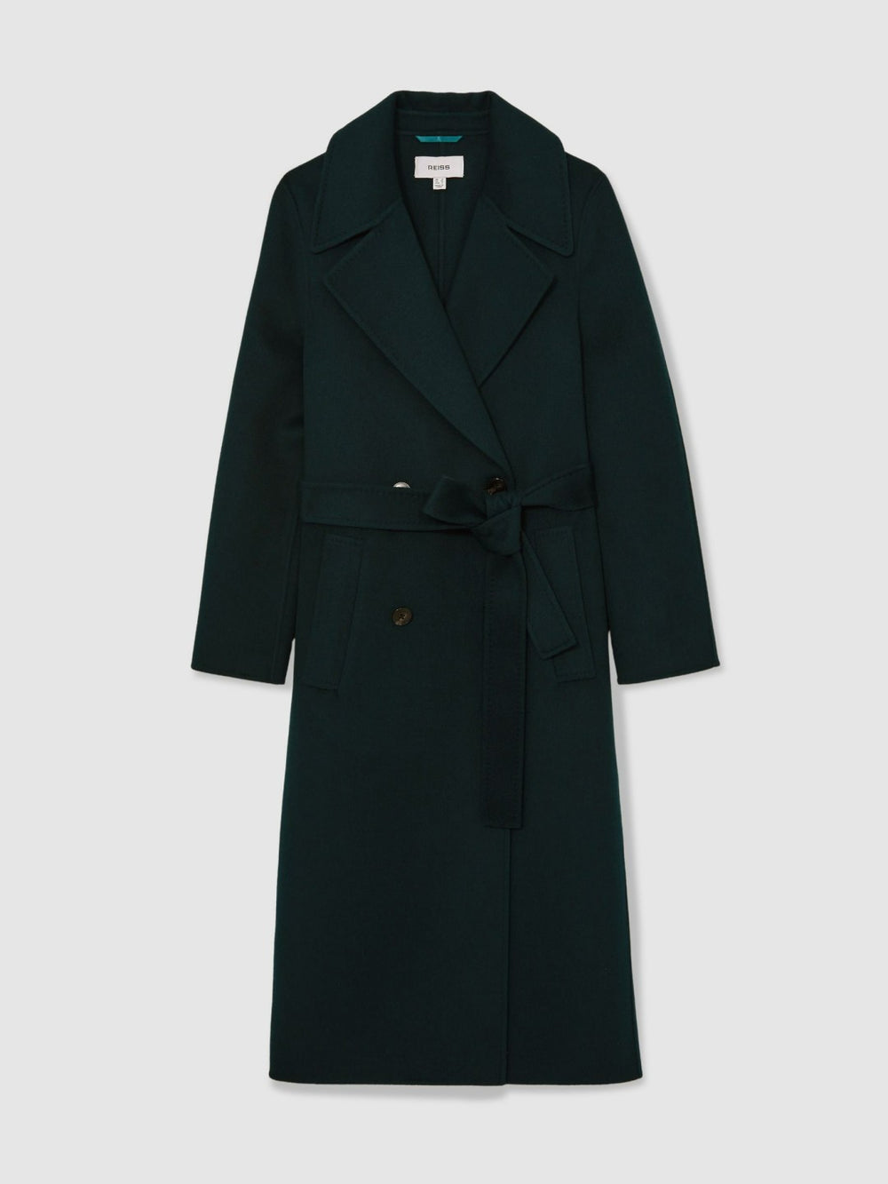 Women Petite Double-Breasted Blindseam Coat Wool-Blend in Green