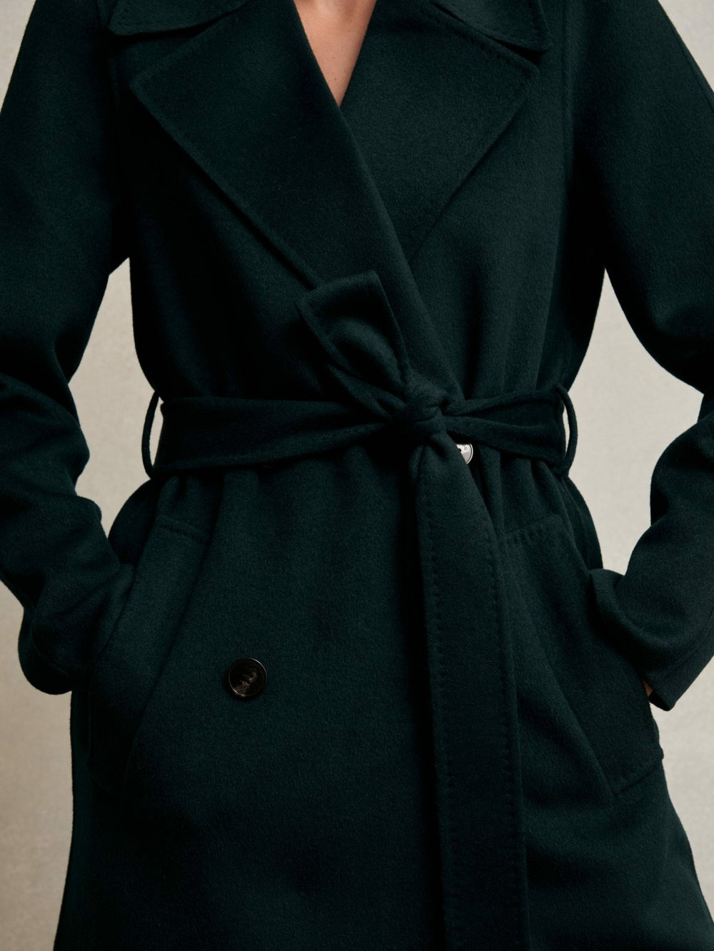 Women Petite Double-Breasted Blindseam Coat Wool-Blend in Green