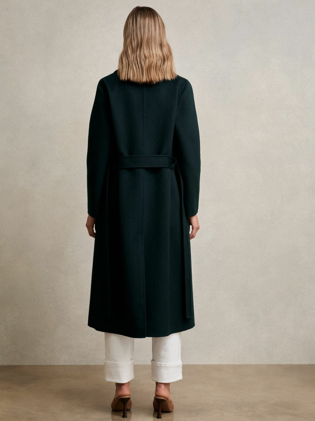 Women Petite Double-Breasted Blindseam Coat Wool-Blend in Green