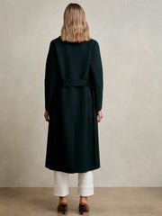 Women Petite Double-Breasted Blindseam Coat Wool-Blend in Green