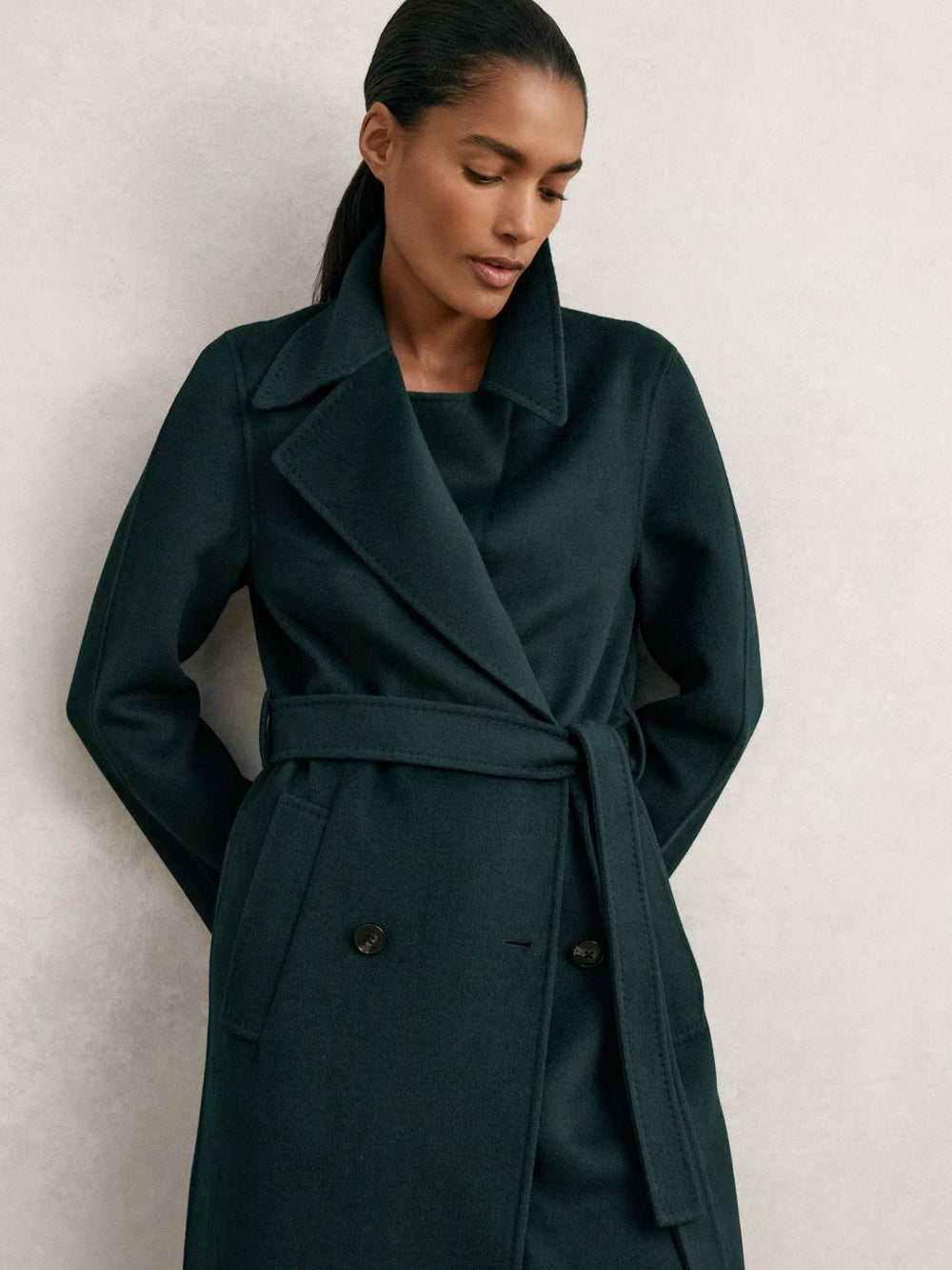 Women Double-Breasted Blindseam Coat Wool-Blend in Green