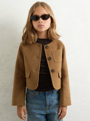 Children & Baby 9-13 yrs Wool-Blend Cropped Collarless Jacket in Camel