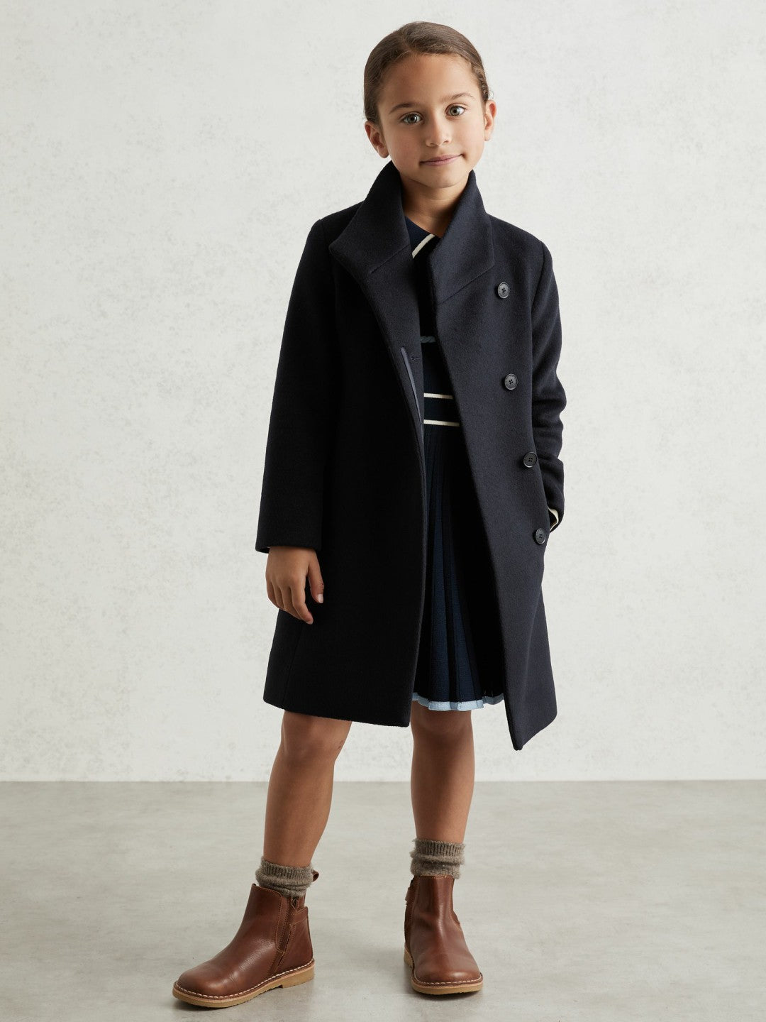 Children & Baby Wool-Blend Funnel-Neck Coat in Navy