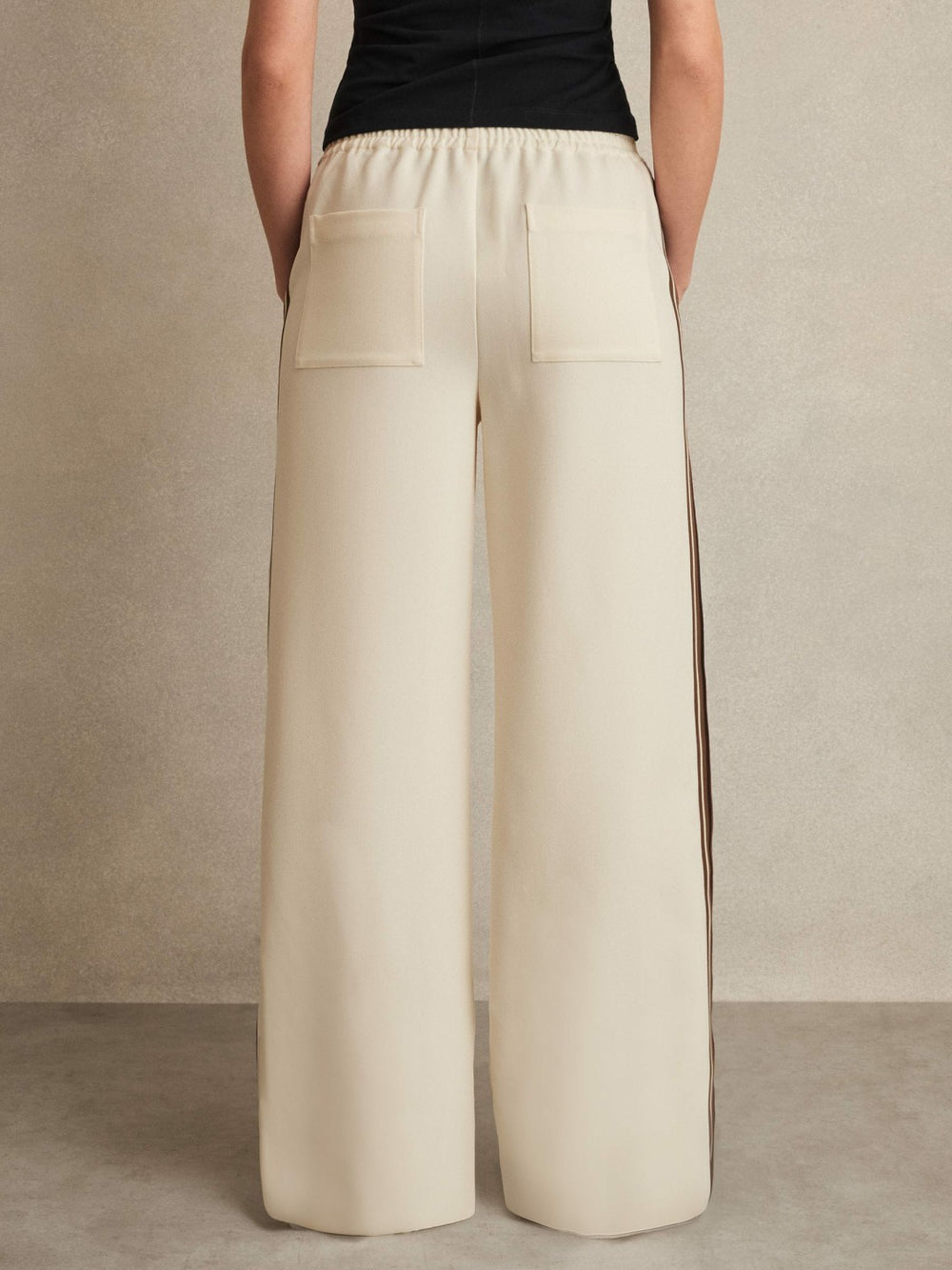 Women Side-Stripe Wide-Leg Trousers in Cream