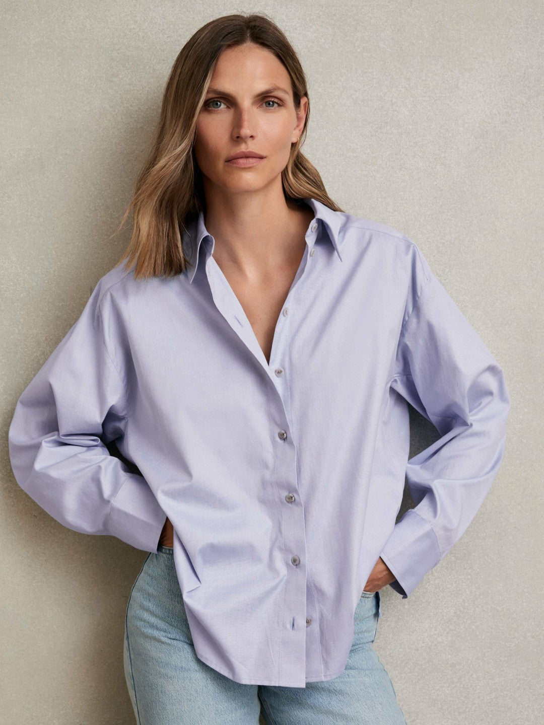 Women Cotton Button Through Oxford Shirt in Blue