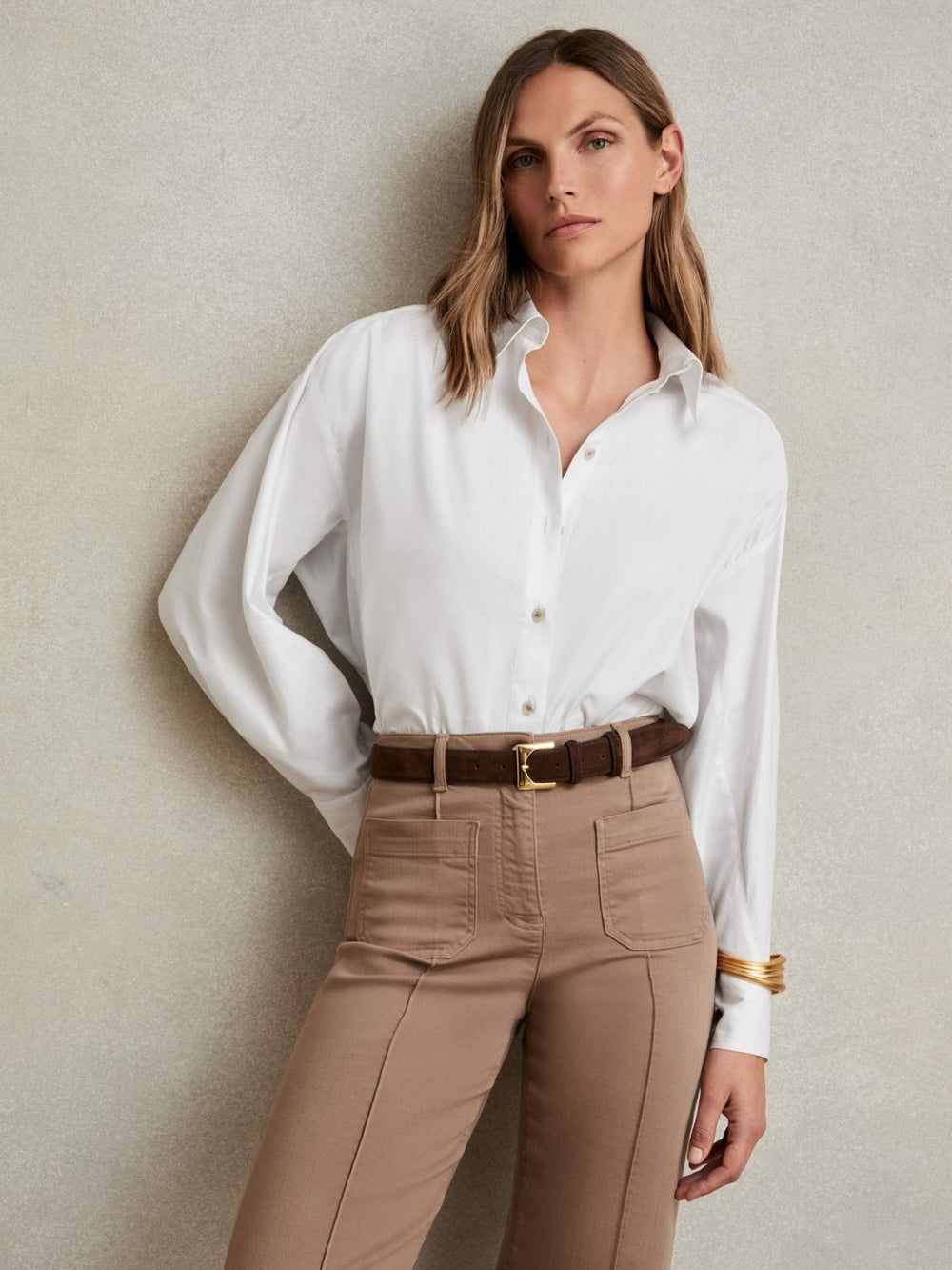 Women Cotton Button Through Oxford Shirt in White
