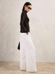 Women Contrast-Stitch Knit Top in Burgundy
