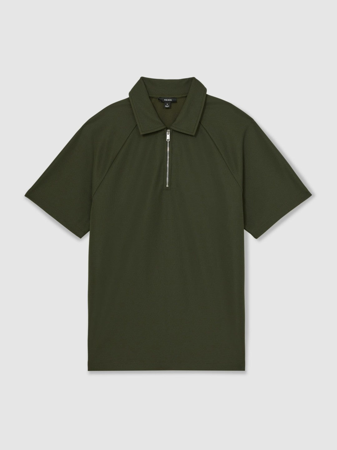 Men Textured Raglan Half-Zip Polo Shirt in Green