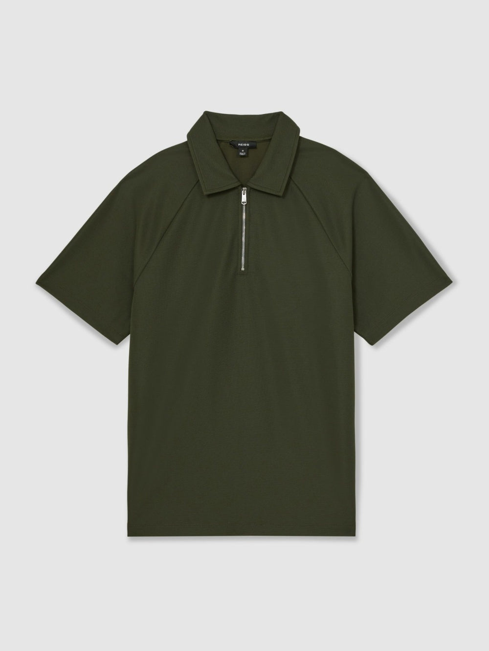 Men Textured Raglan Half-Zip Polo Shirt in Green