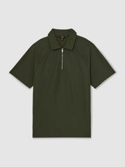 Men Textured Raglan Half-Zip Polo Shirt in Green
