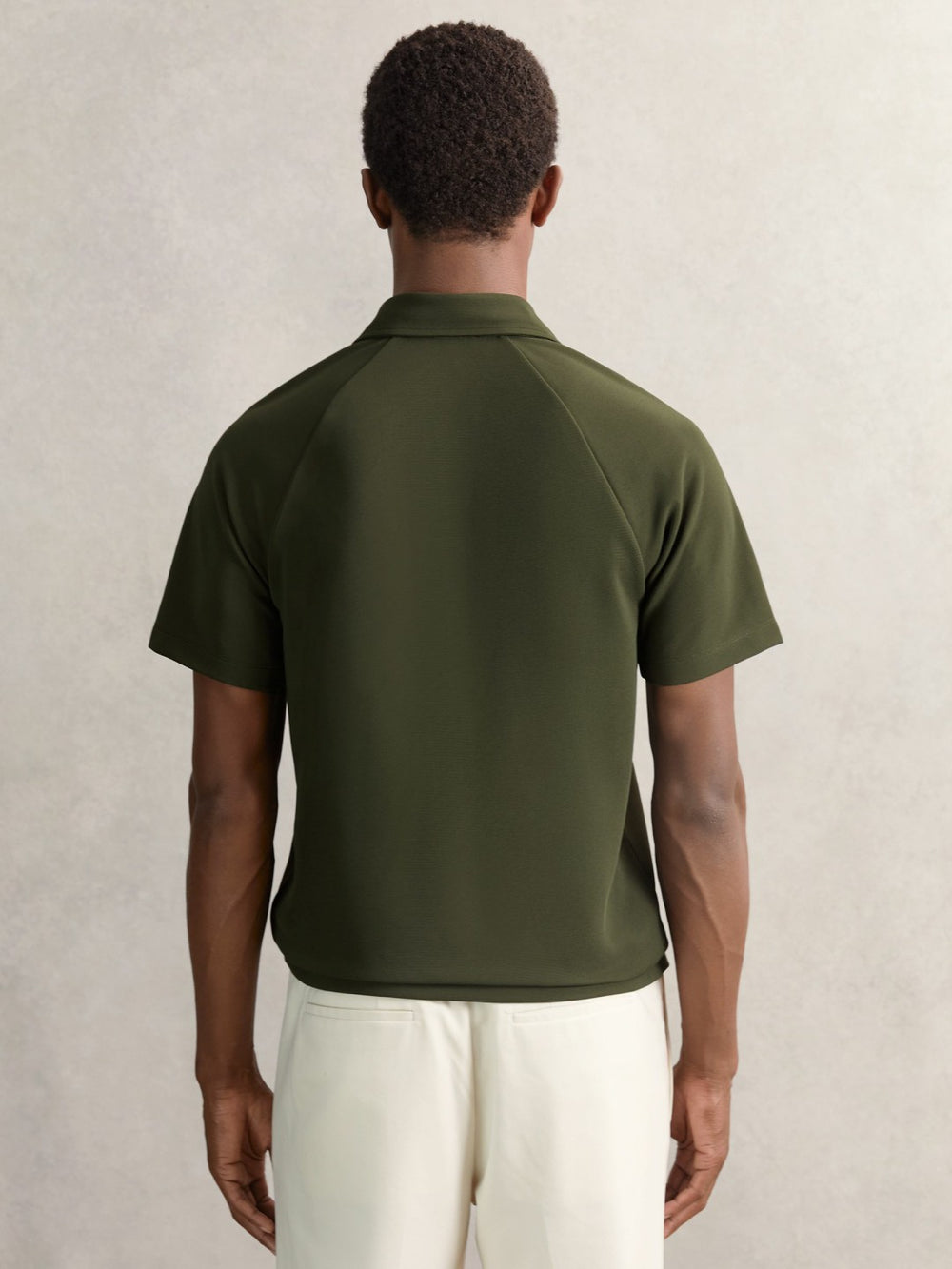 Men Textured Raglan Half-Zip Polo Shirt in Green