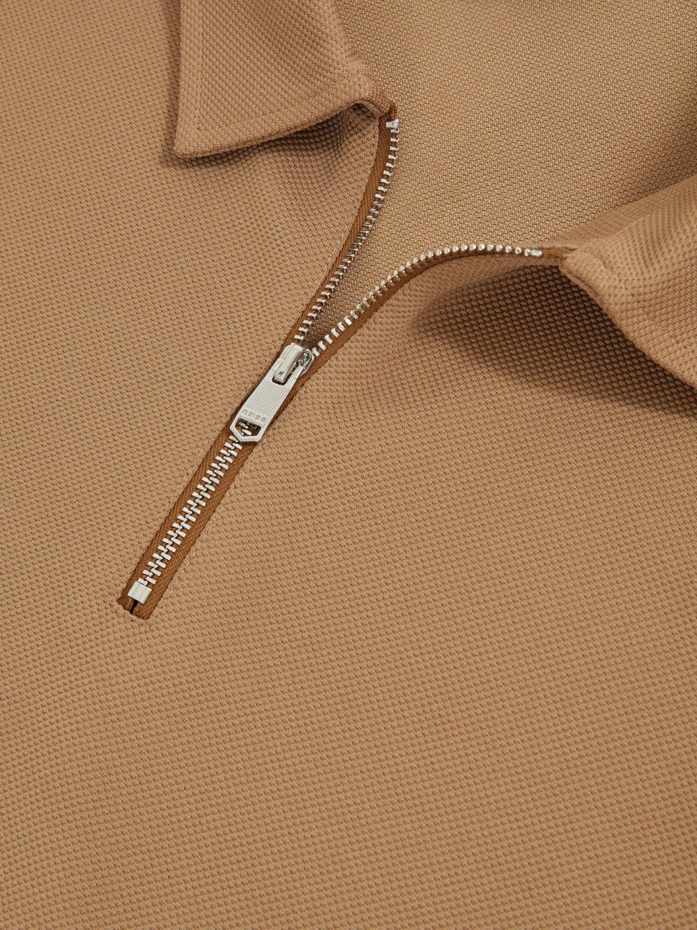 Men Textured Half-Zip Tipped Polo Shirt in Camel