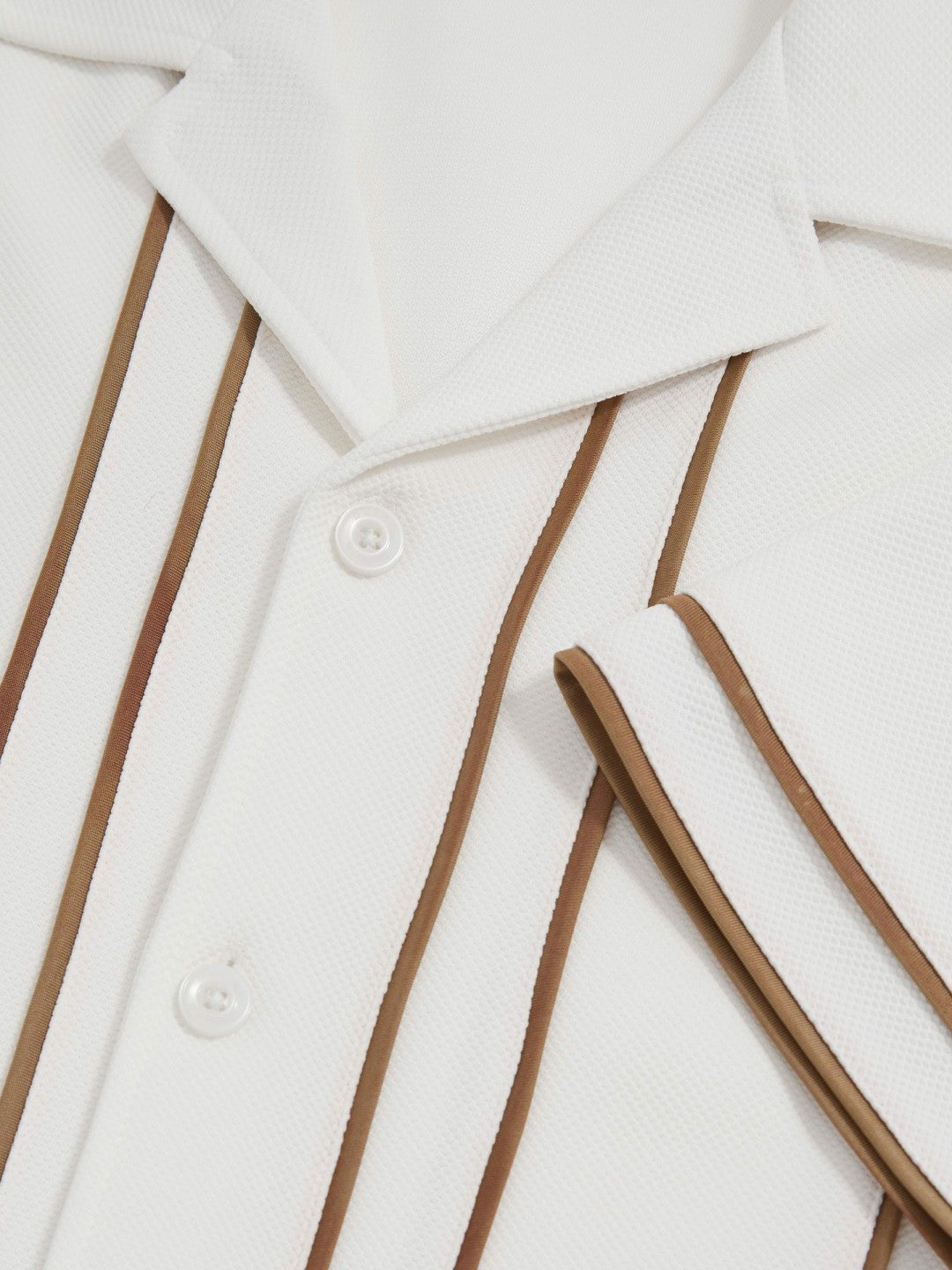 Men Piped-Stripe Cuban-Collar Shirt in White/Camel