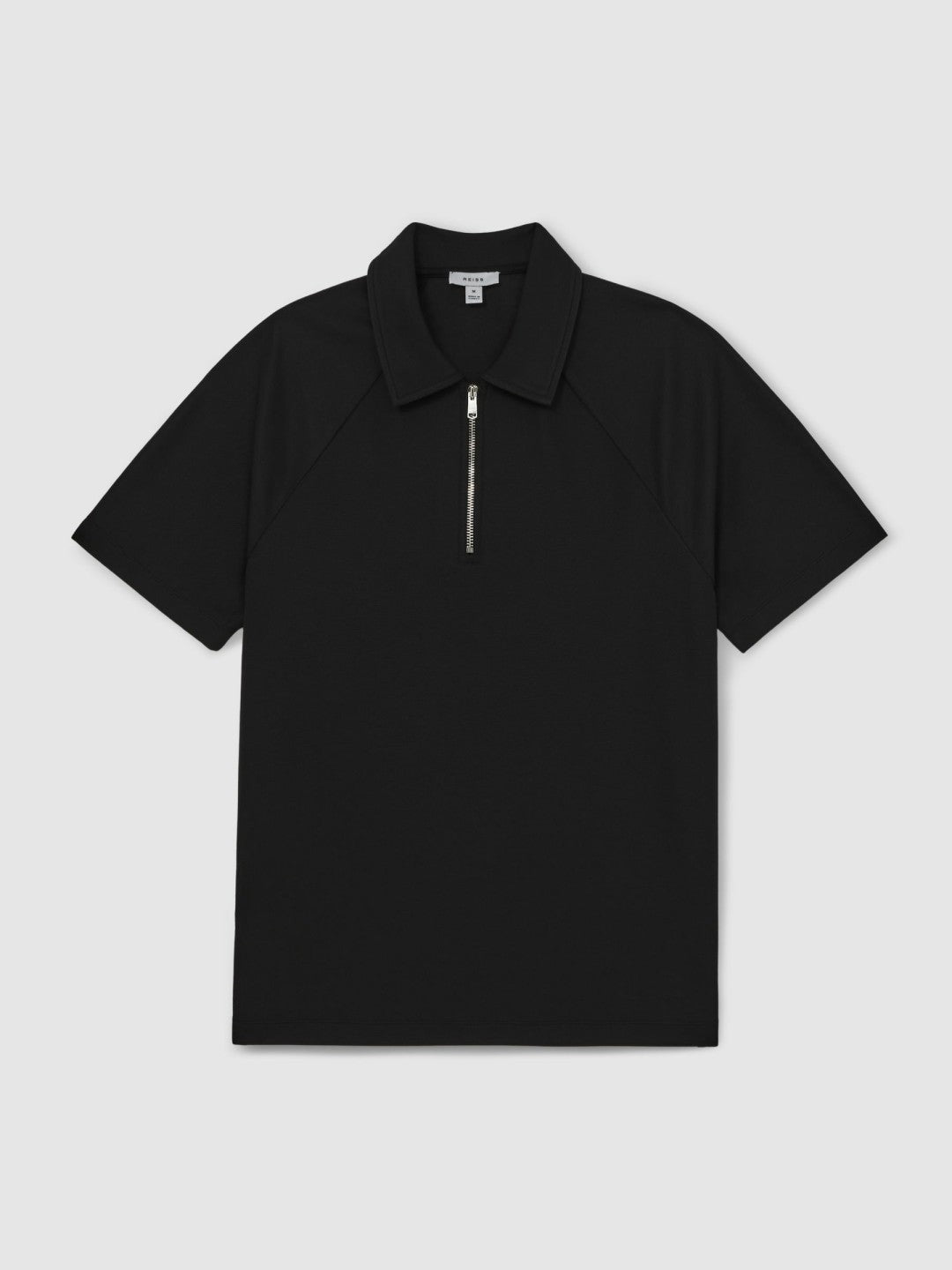 Men Textured Raglan Half-Zip Polo Shirt in Black