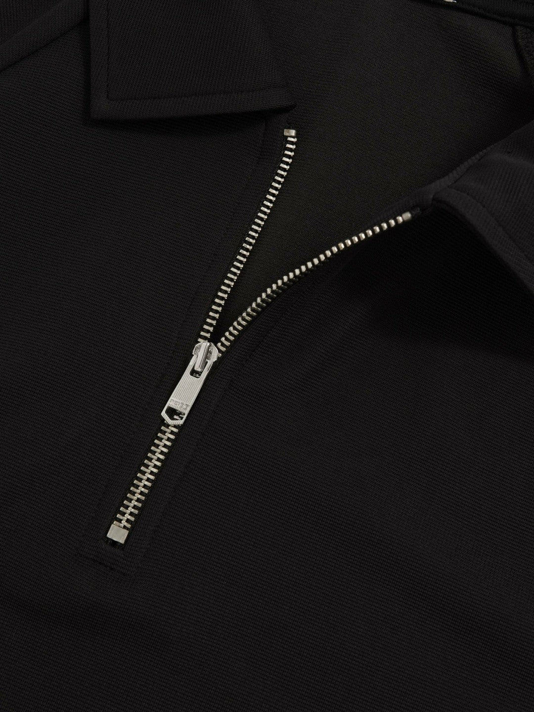 Men Textured Raglan Half-Zip Polo Shirt in Black