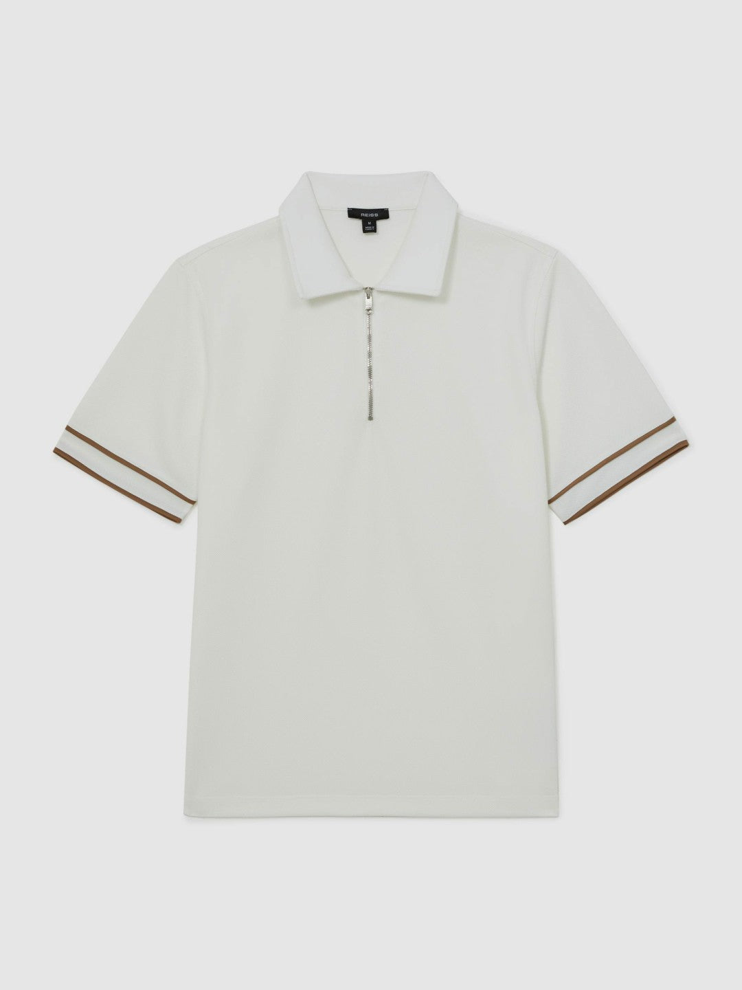Men Textured Half-Zip Tipped Polo Shirt in White