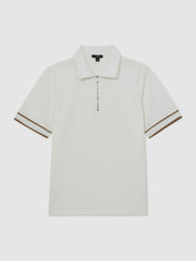 Men Textured Half-Zip Tipped Polo Shirt in White