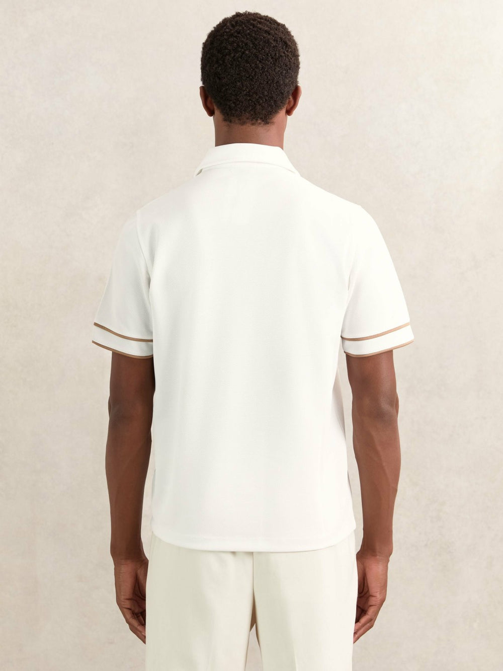 Men Textured Half-Zip Tipped Polo Shirt in White
