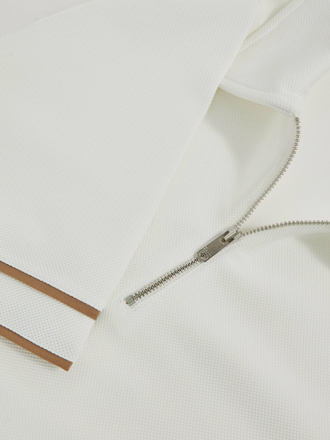 Men Textured Half-Zip Tipped Polo Shirt in White