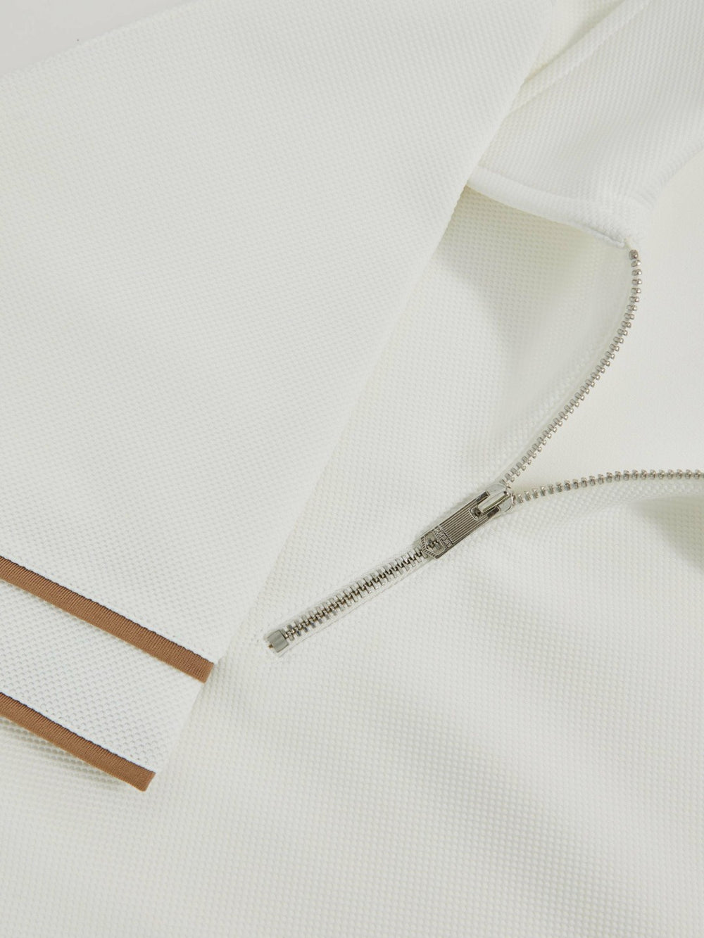 Men Textured Half-Zip Tipped Polo Shirt in White