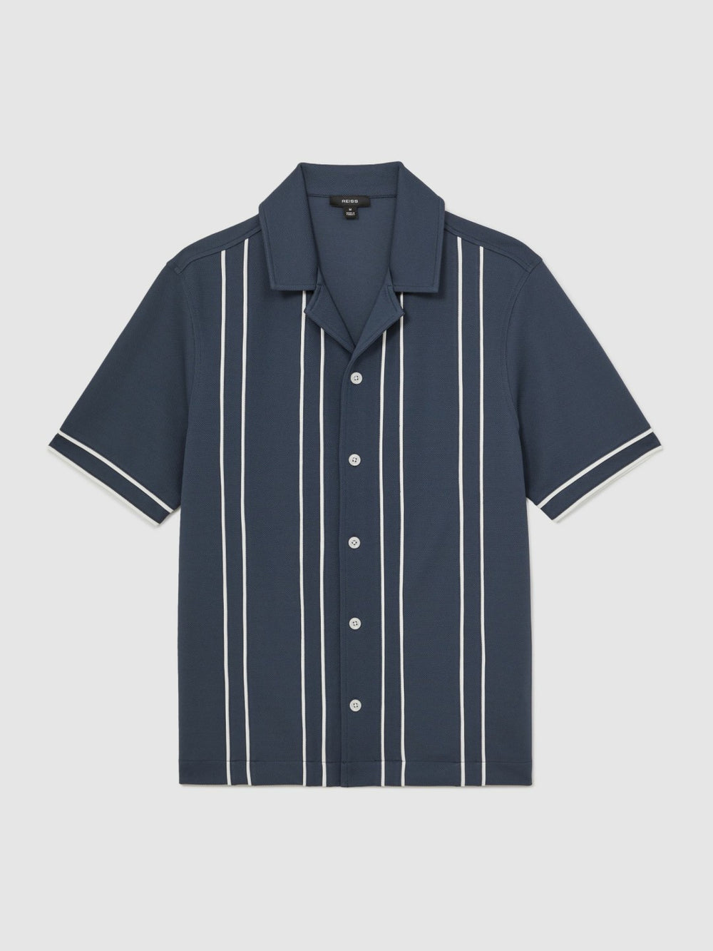 Men Piped-Stripe Cuban-Collar Shirt in Airforce Blue