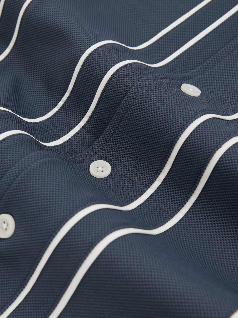 Men Piped-Stripe Cuban-Collar Shirt in Airforce Blue