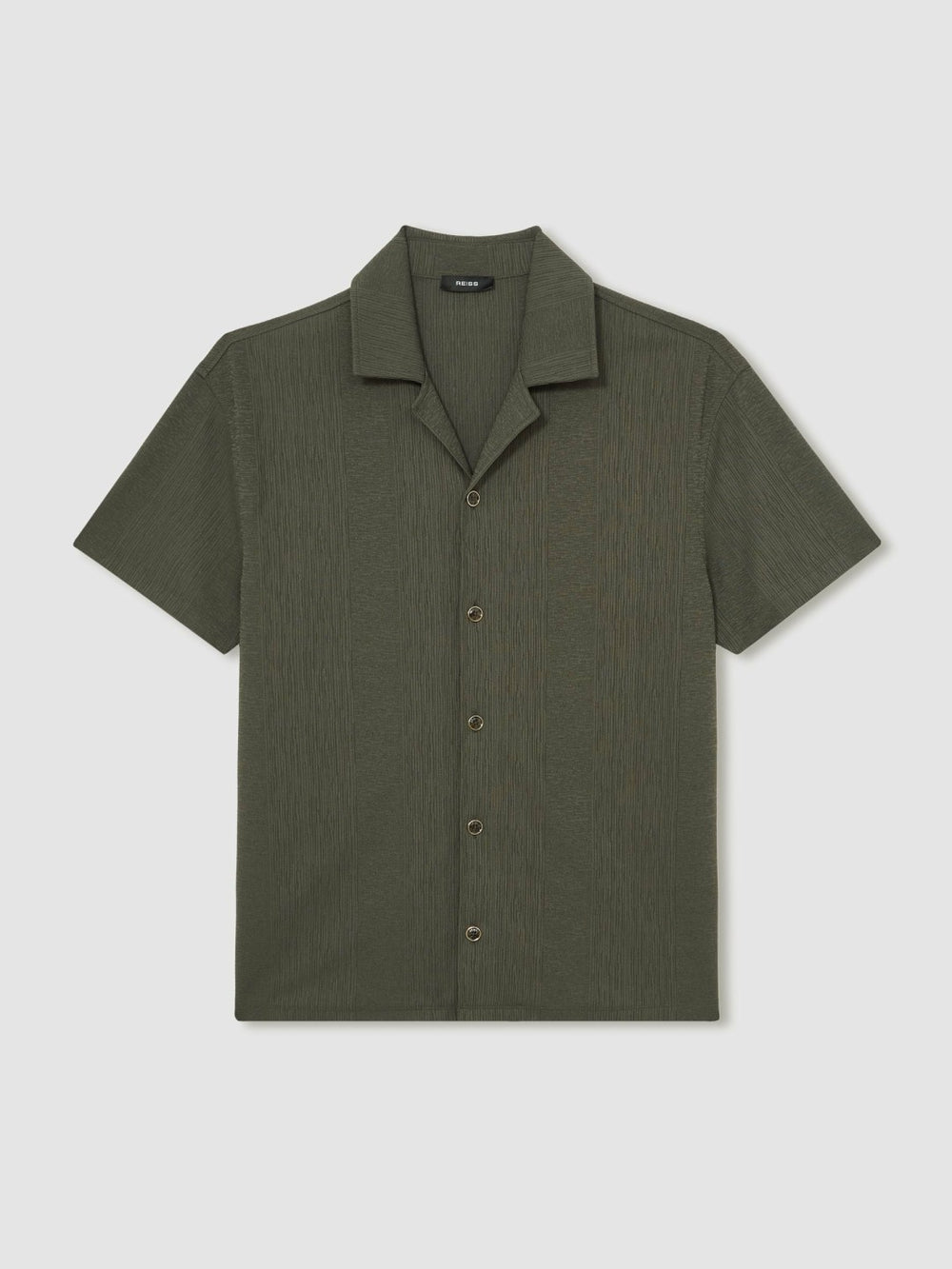 Men Jacquard-Stripe Cuban-Collar Shirt in Dark Green