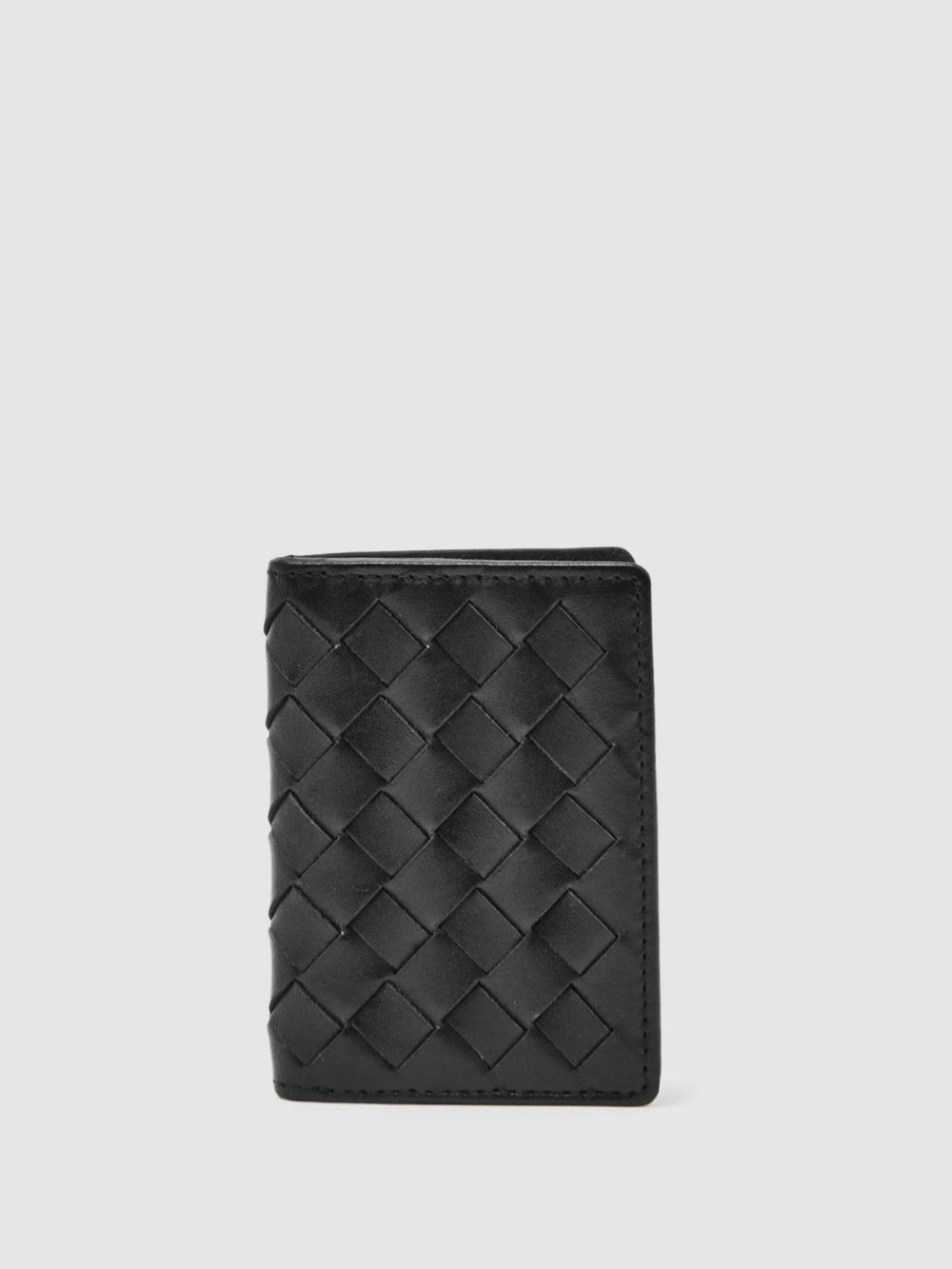 Men Leather Large Lattice-Effect Cardholder in Black